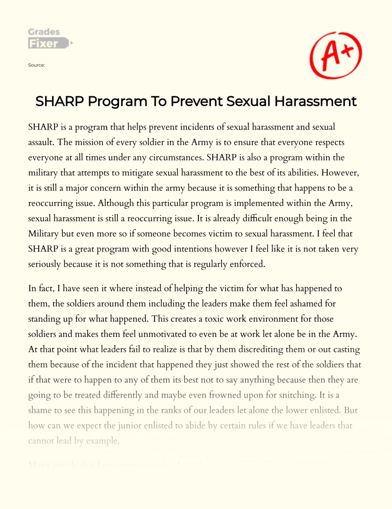 Sharp Program to Prevent Sexual Harassment essay