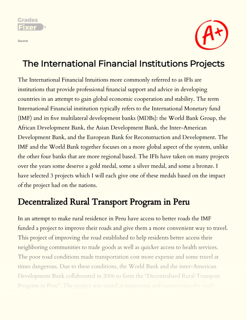 The International Financial Institutions Projects Essay