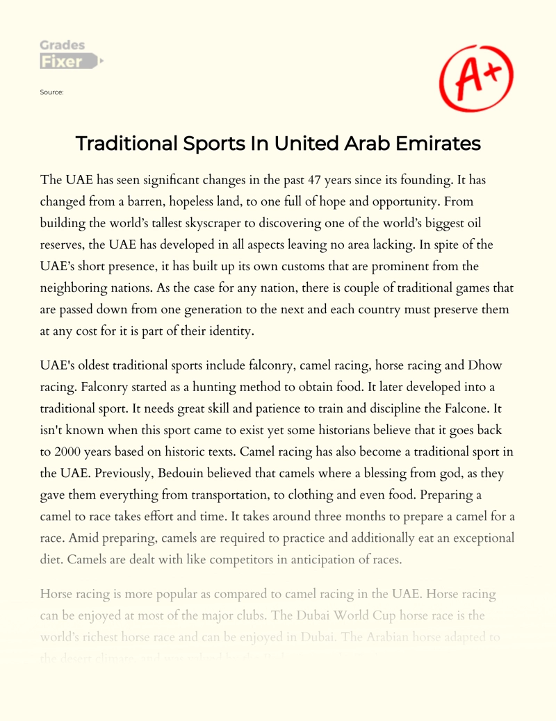 Traditional Sports in United Arab Emirates Essay