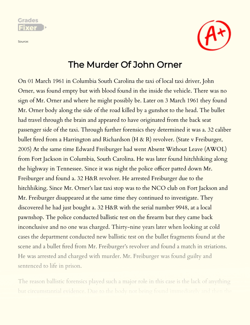 Analysis of The Murder of John Orner essay