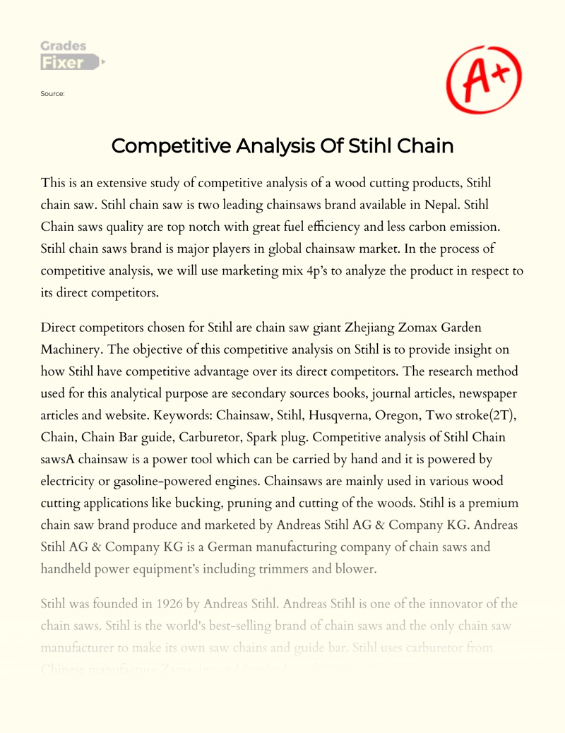 Competitive Analysis of Stihl Chain Essay