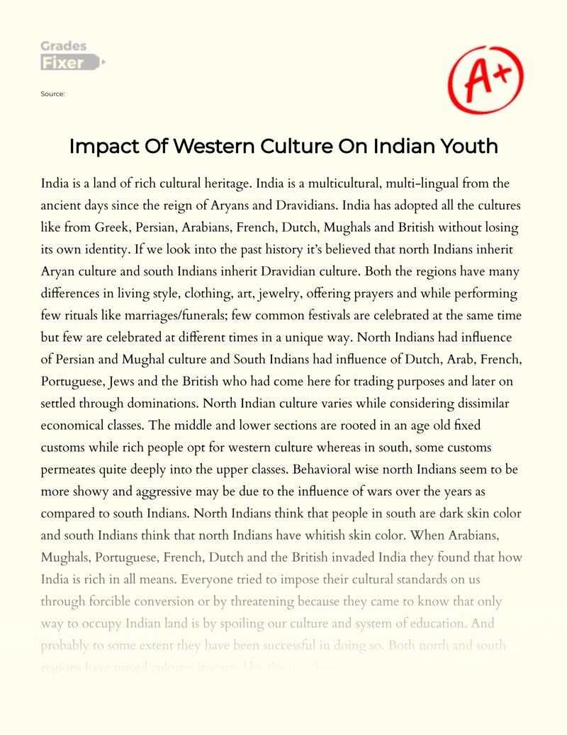 Impact of Western Culture on Indian Youth essay