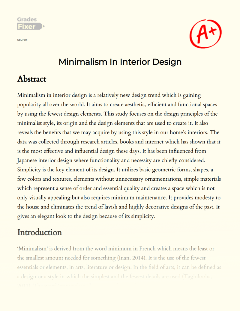 Minimalism in Interior Design Essay