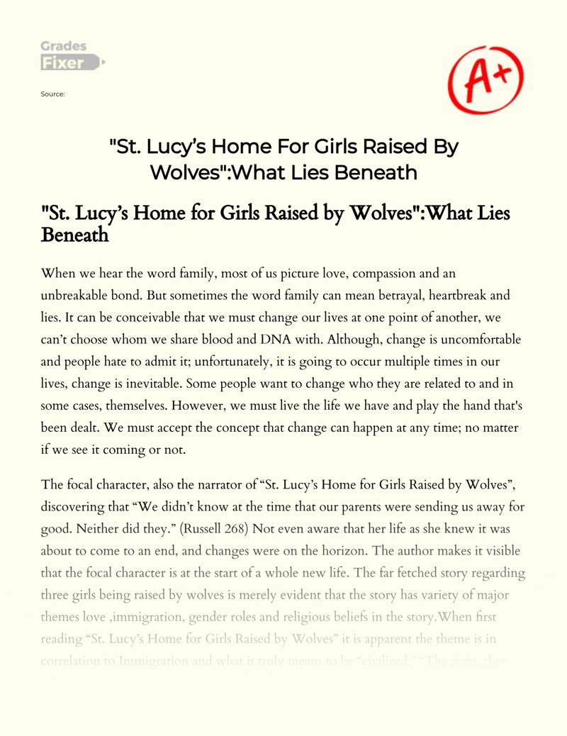 "St. Lucy’s Home for Girls Raised by Wolves": What Lies Beneath Essay