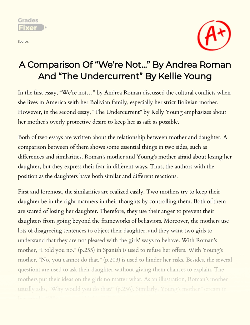 A Comparison of "We're Not…" by Andrea Roman and "The Undercurrent" by Kellie Young essay