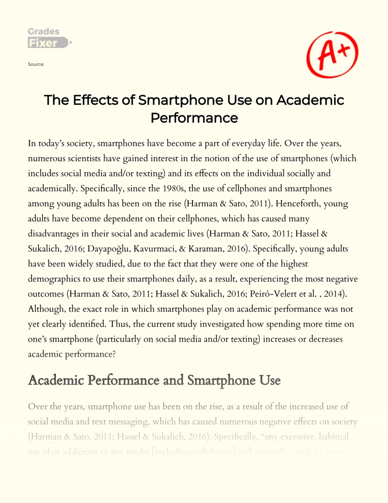 The Effects of Smartphone Use on Academic Performance Essay