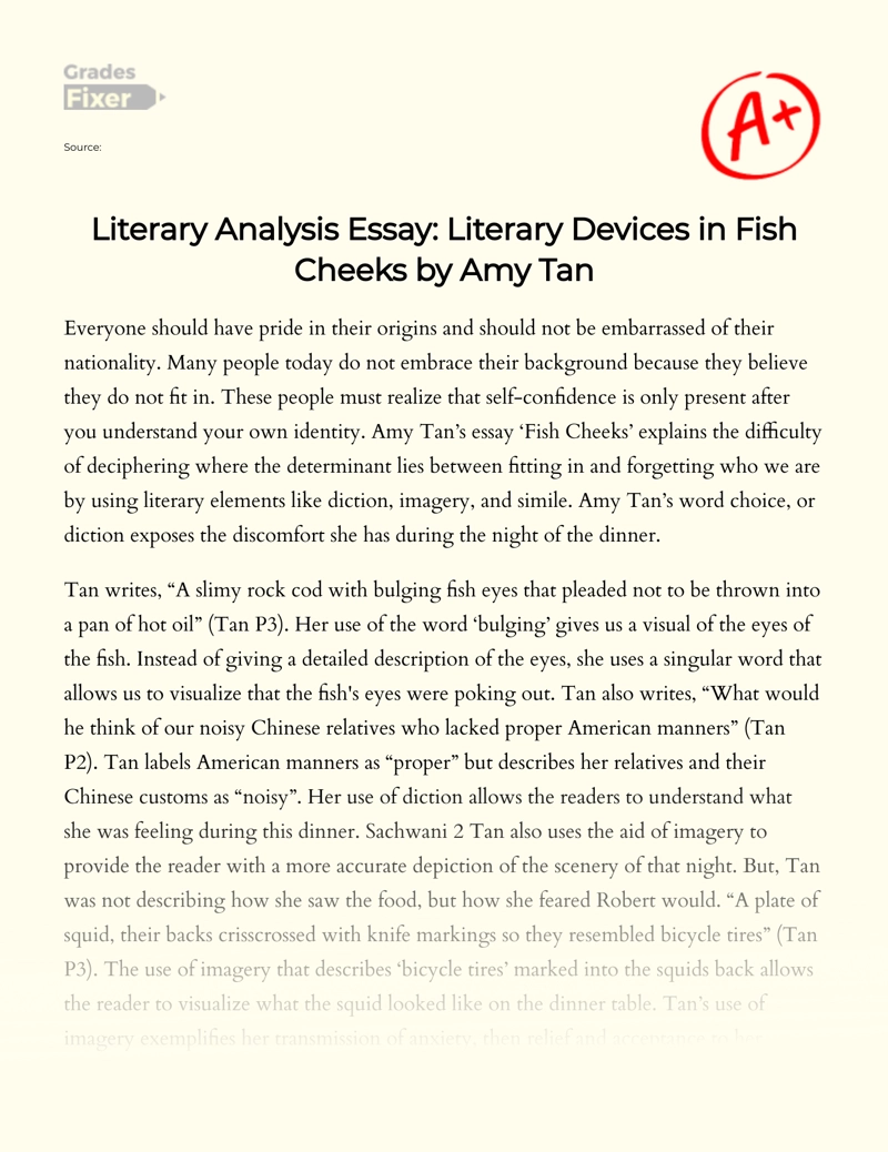 Analysis of Literary Devices in "Fish Cheeks" by Amy Tan Essay