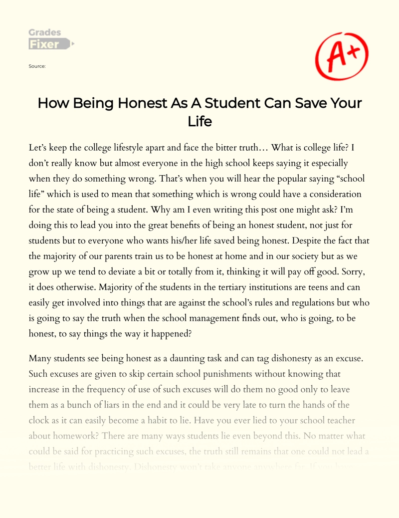 How Being Honest as a Student Can Save Your Life Essay
