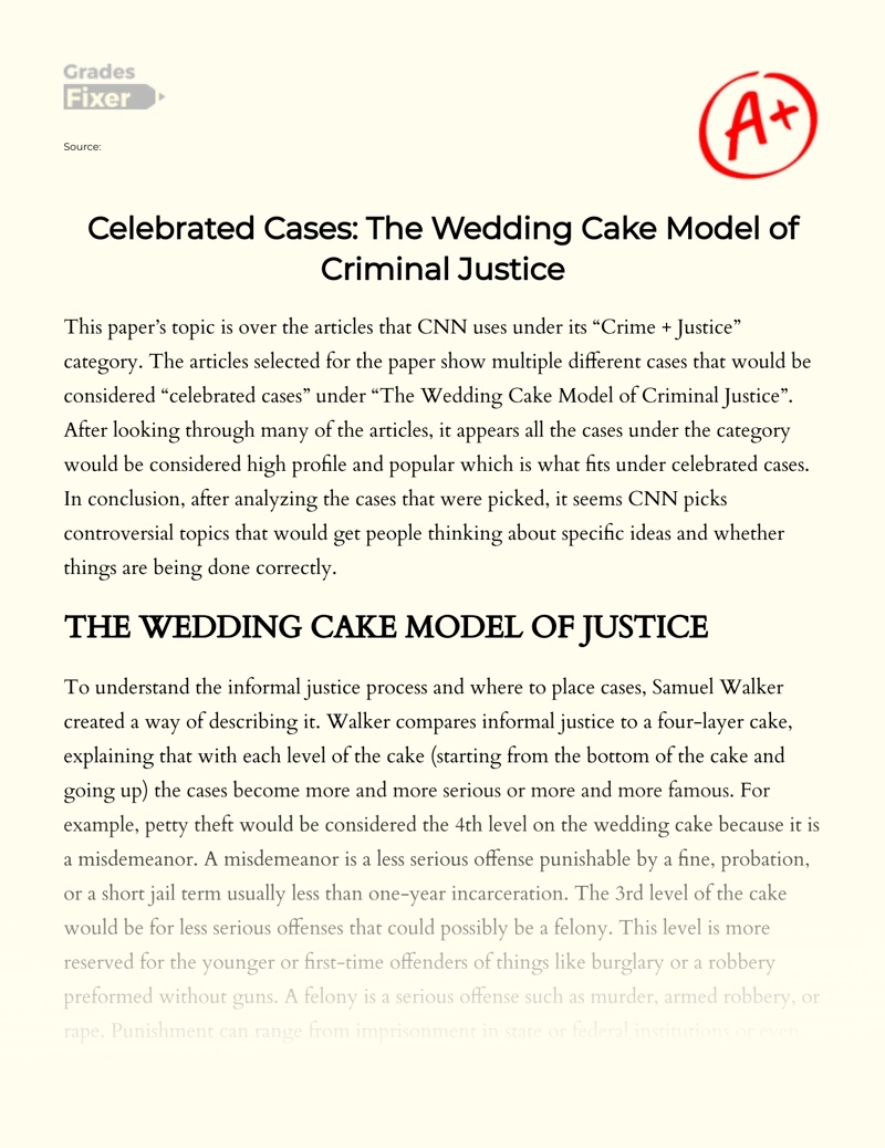 The Wedding Cake Model of Criminal Justice: Celebrated Cases Examples essay