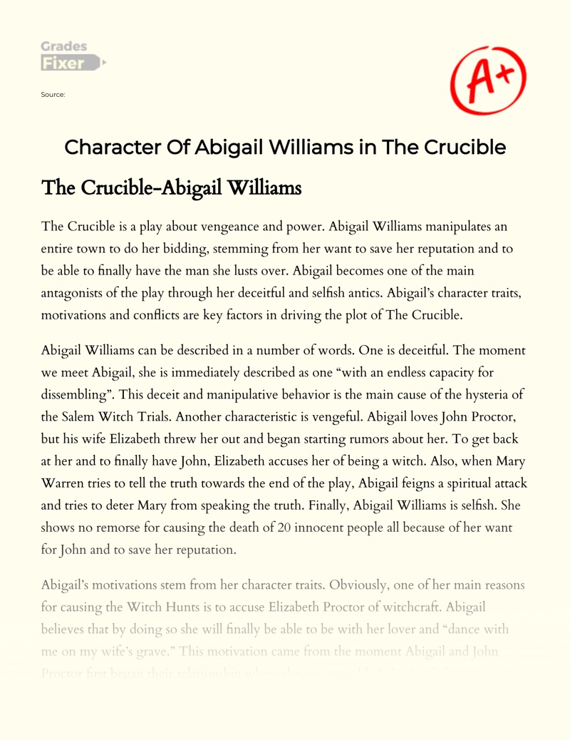 Character of Abigail Williams in The Crucible Essay