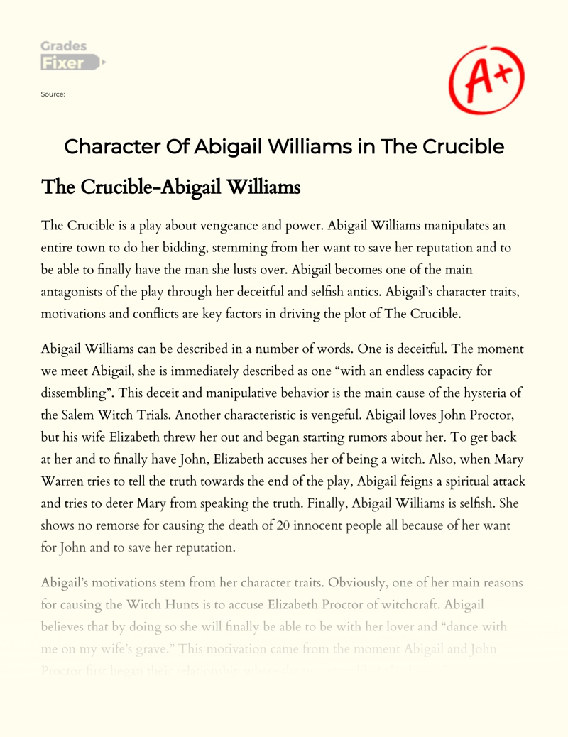 essay about abigail in the crucible