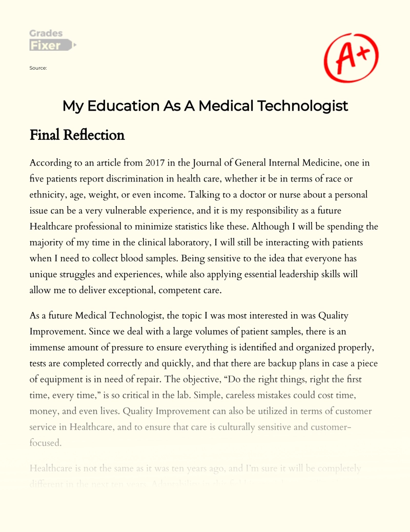 My Education as a Medical Technologist Essay