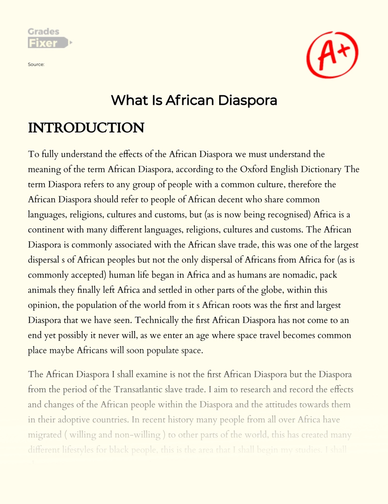 What is African Diaspora Essay
