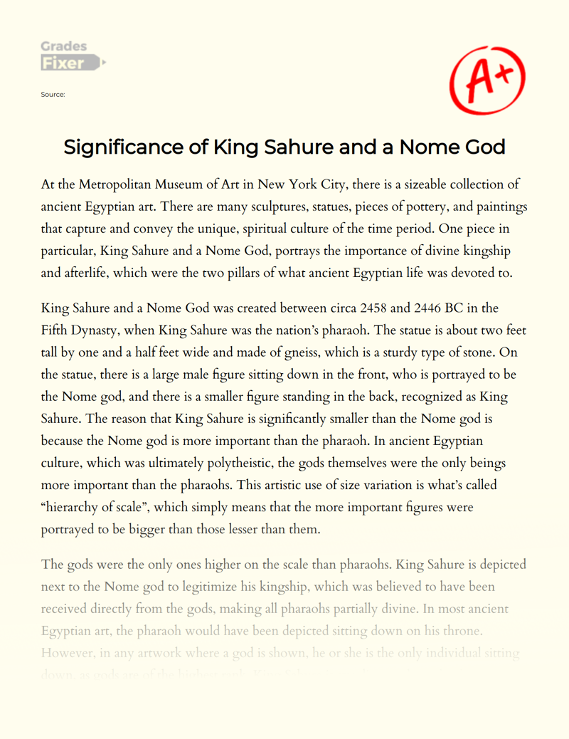 Significance of King Sahure and a Nome God Essay