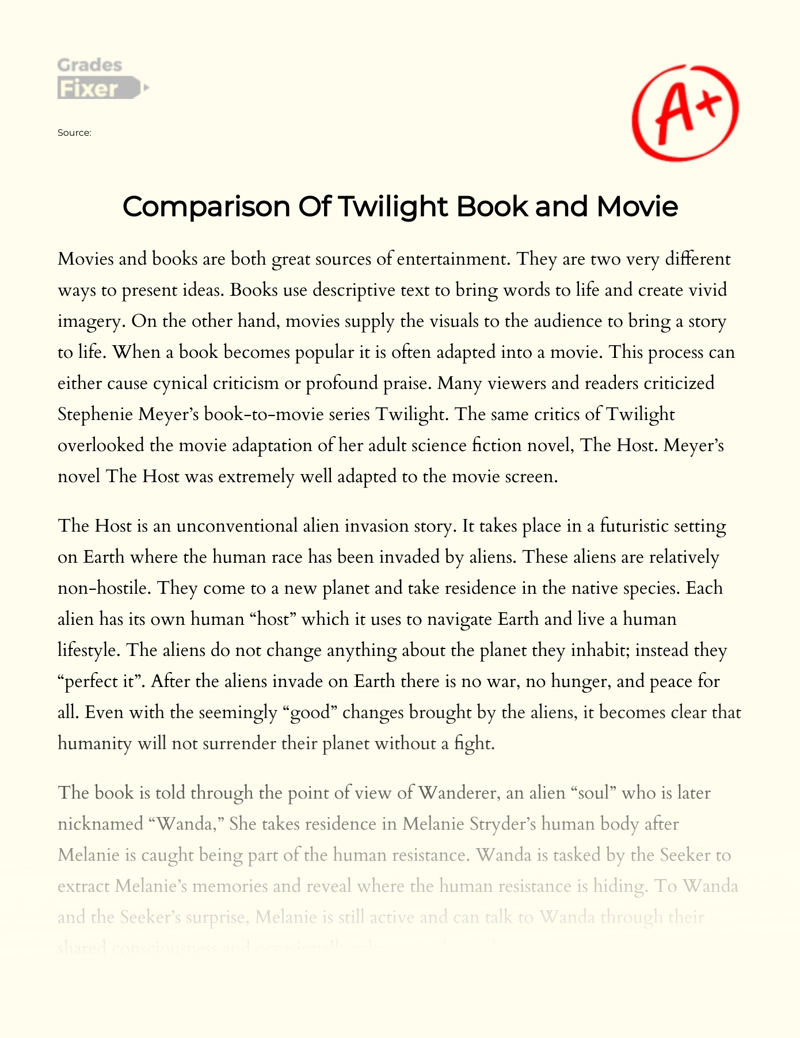 Comparison of Twilight Book and Movie Essay