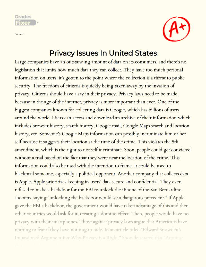 The Lack of Privacy in America Essay