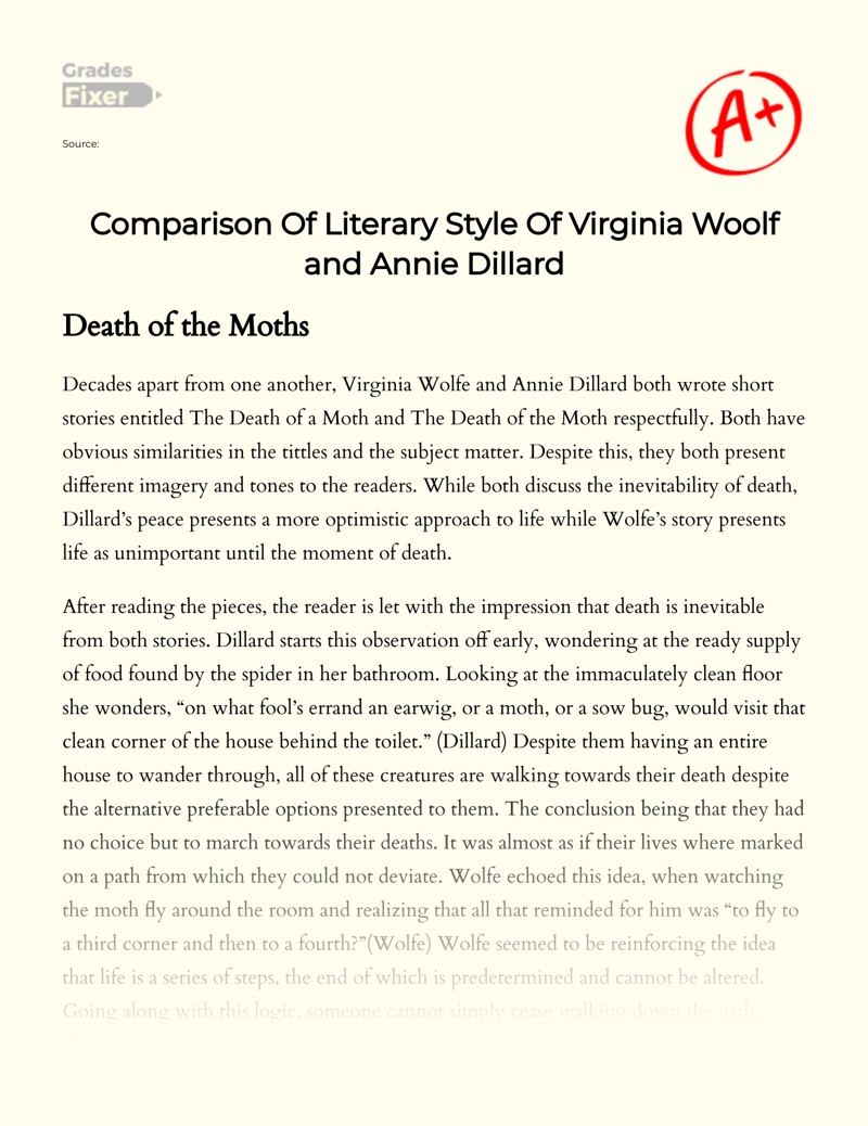 Comparison of Literary Style of Virginia Woolf and Annie Dillard Essay