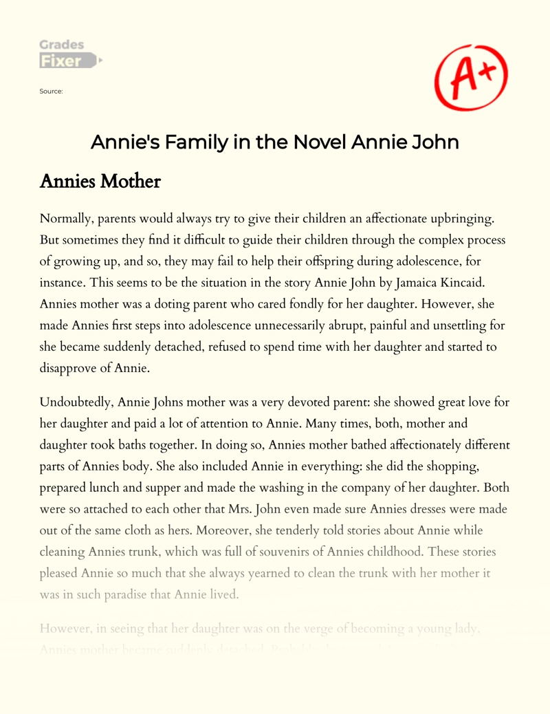 Annie's Family in The Novel Annie John Essay