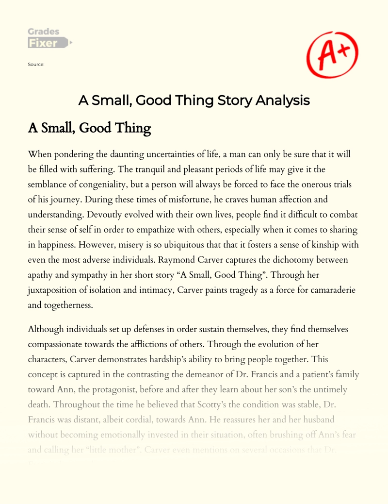 A Small, Good Thing Story Analysis Essay
