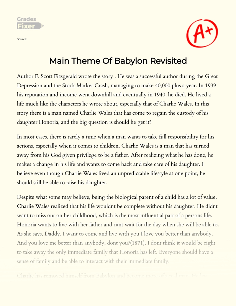 Main Theme of Babylon Revisited essay