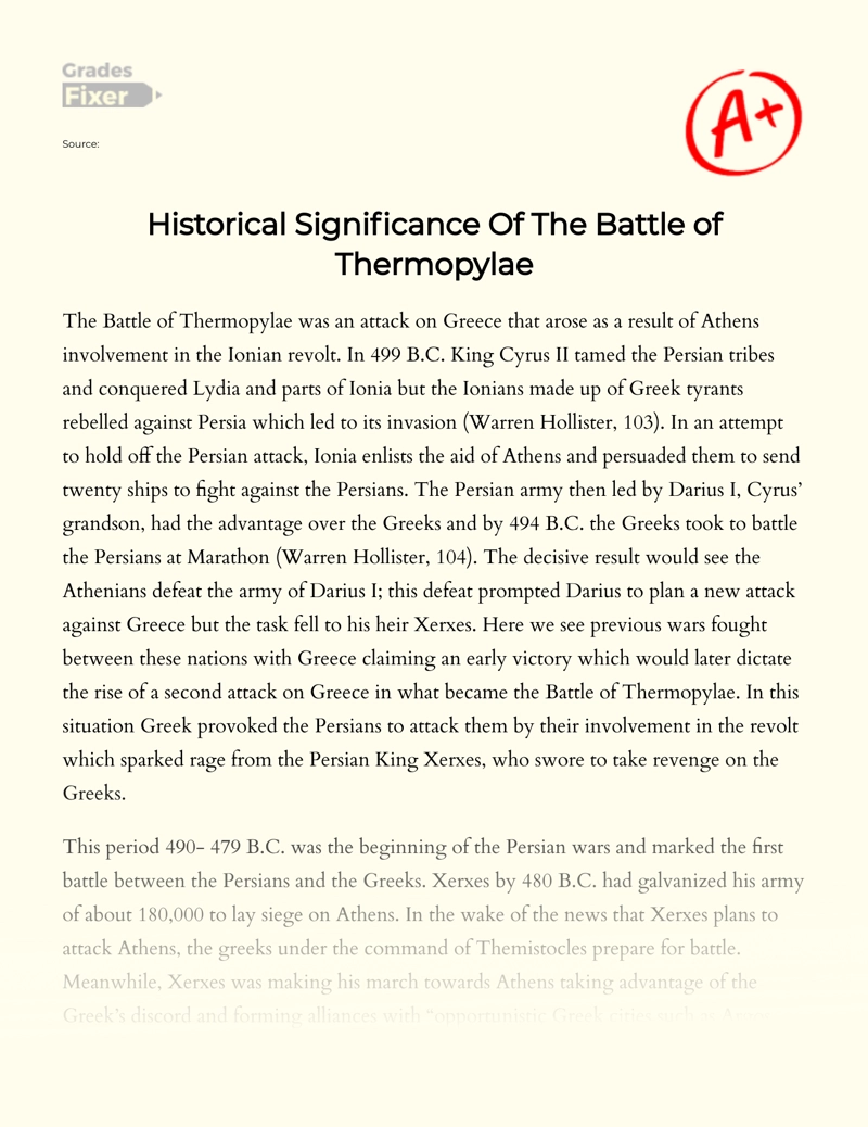 Historical Significance of The Battle of Thermopylae Essay