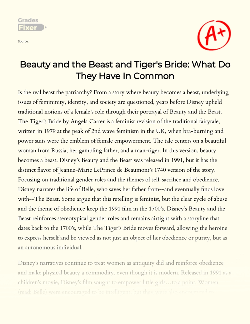Beauty and The Beast and Tiger's Bride: What Do They Have in Common essay