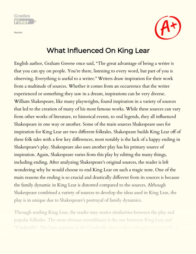What Influenced on King Lear Essay