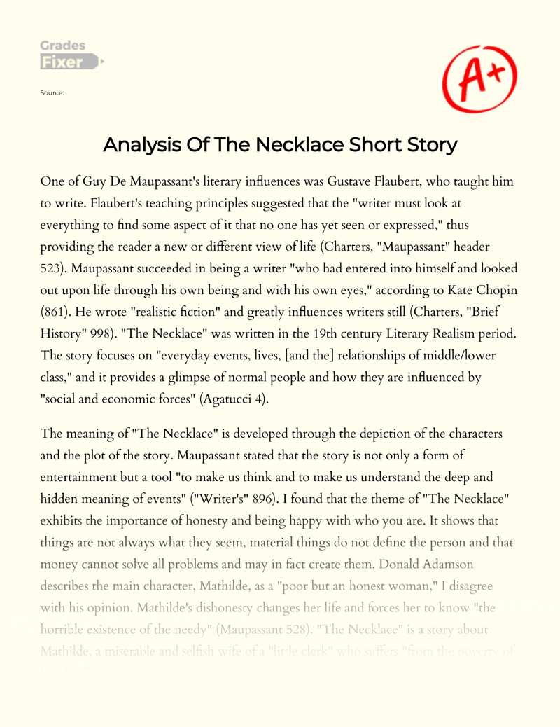 Analysis of The Necklace Short Story Essay