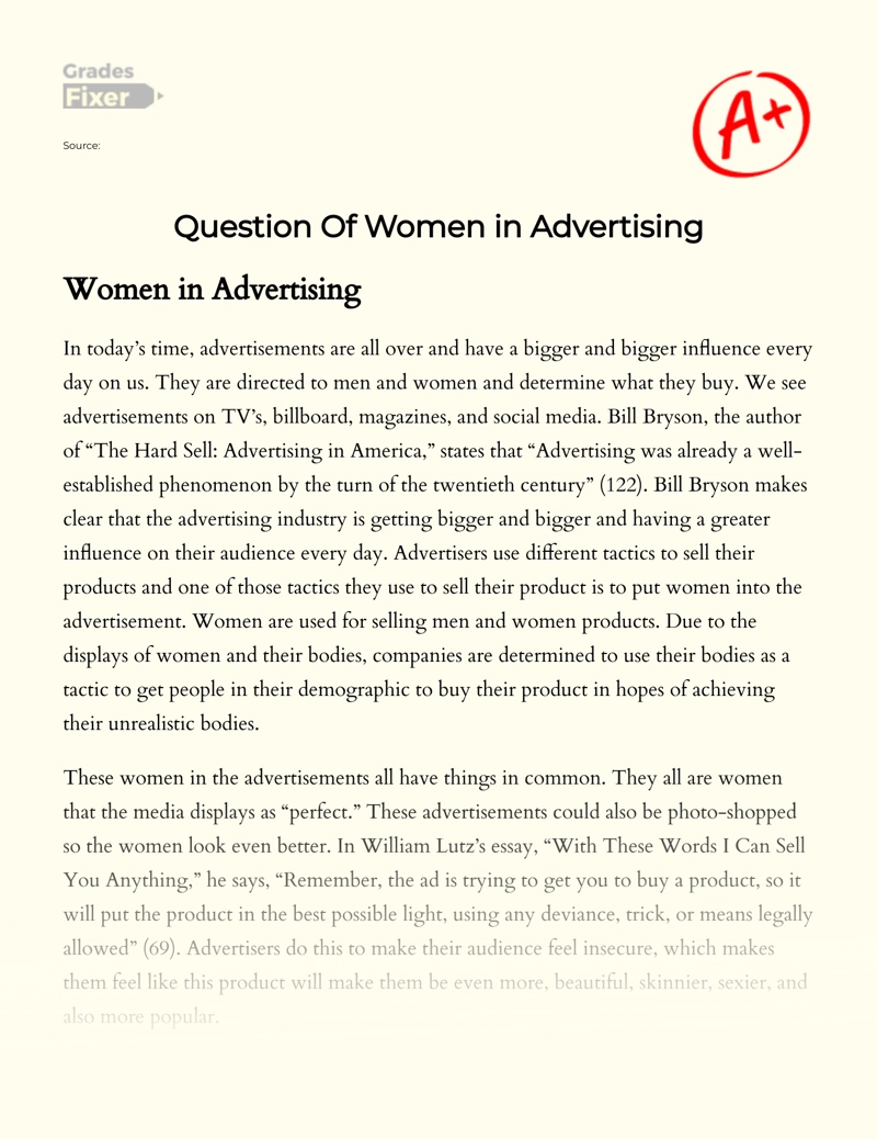 Discussion on The Issue of Women in Advertising Essay