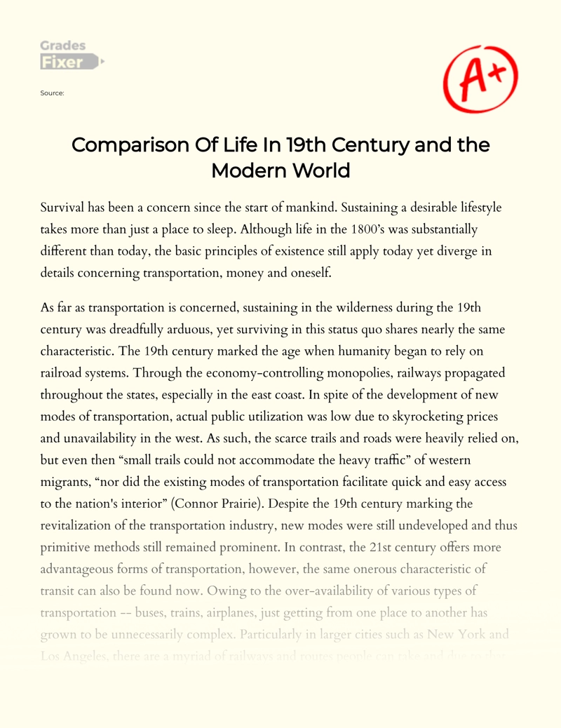 Comparison of Life in 19th Century and The Modern World Essay