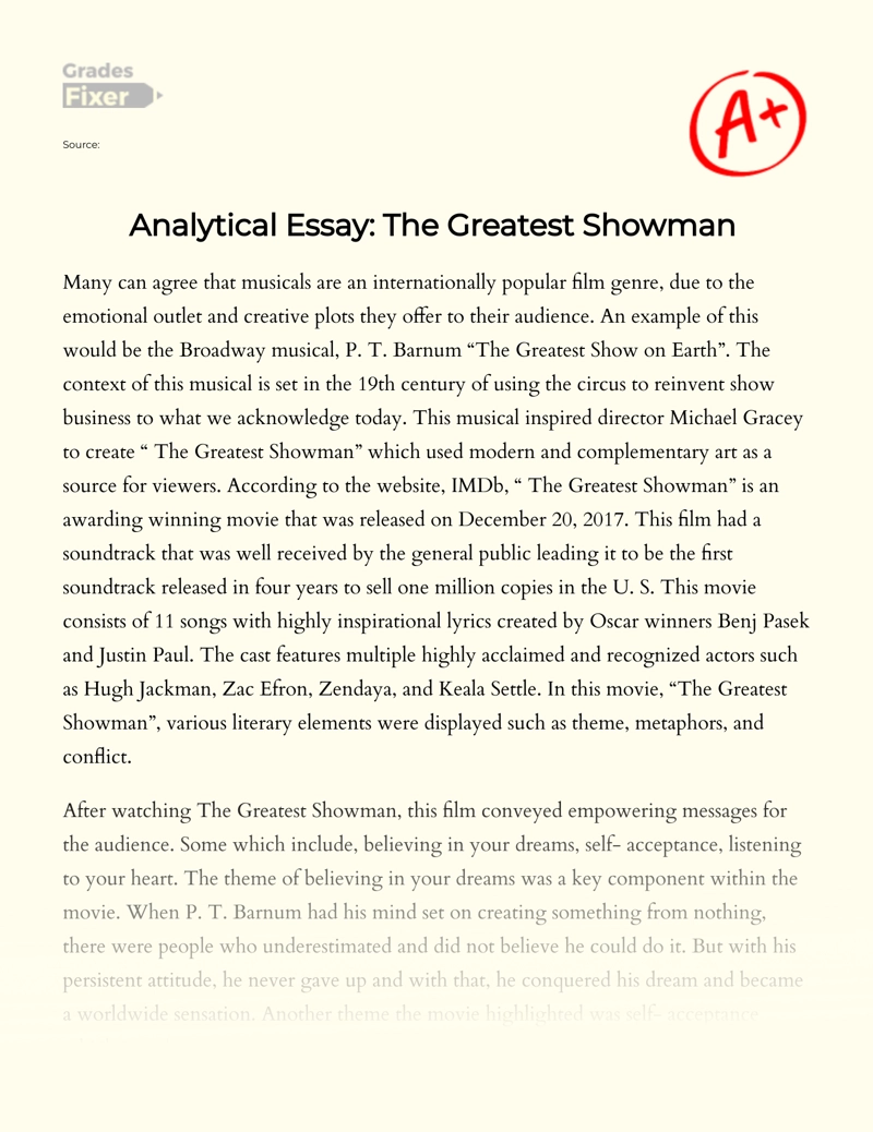 The Greatest Showman: an Analysis on The Movie's Success Essay
