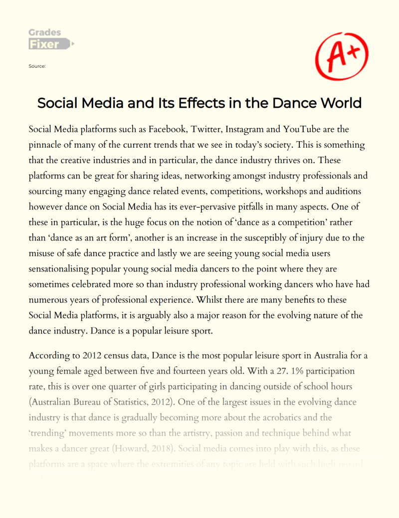 Social Media and Its Effects in The Dance World Essay