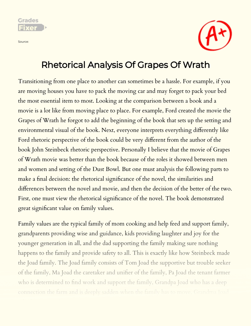 Rhetorical Analysis of "The Grapes of Wrath" Essay