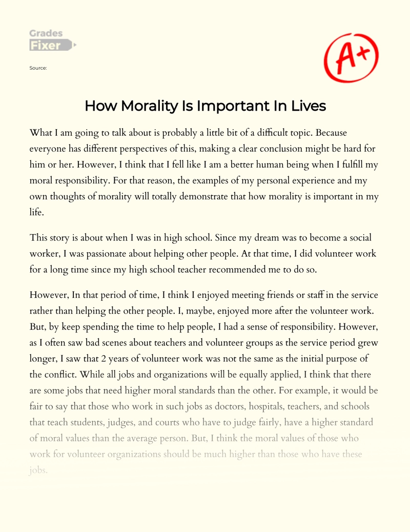 How Morality is Important in Lives essay
