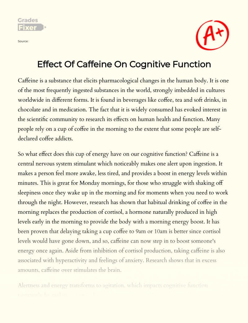 Effect of Caffeine on Cognitive Function Essay