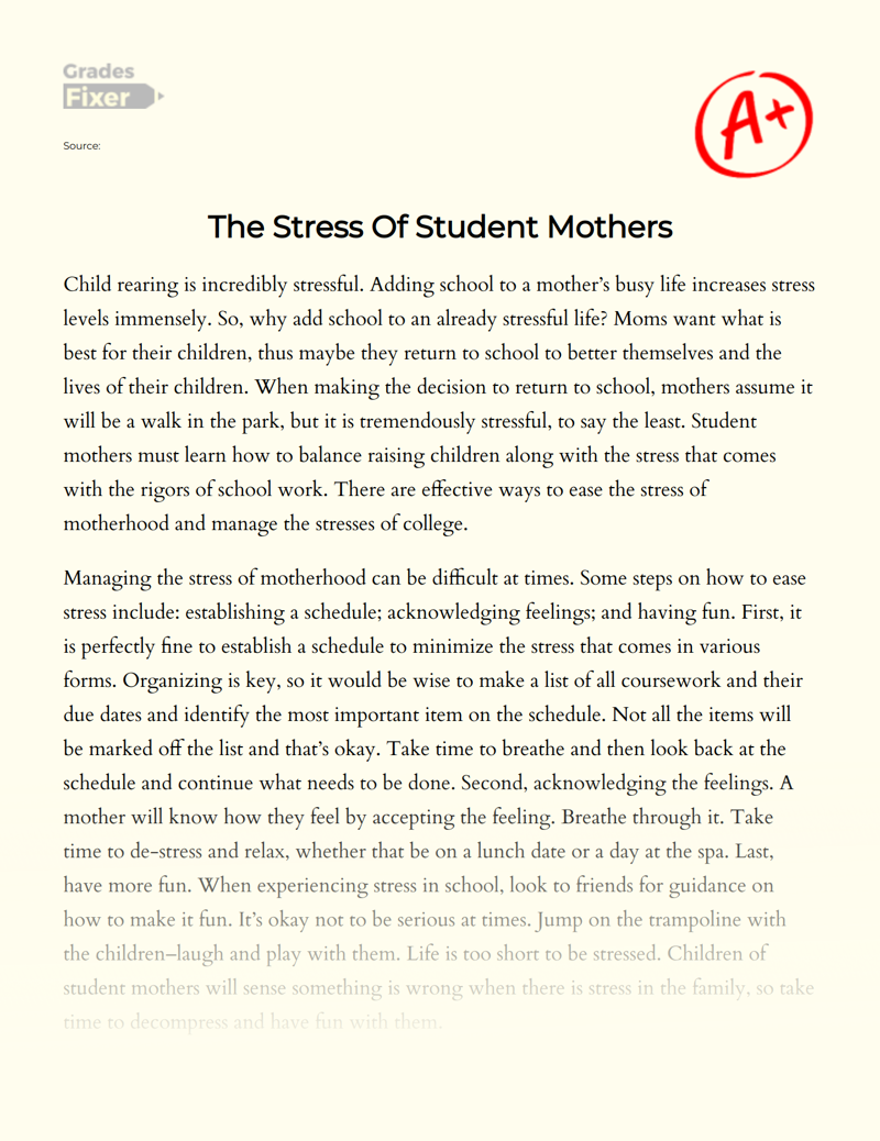 The Stress of Student Mothers Essay