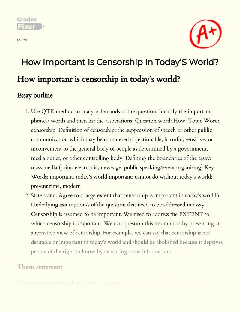 Advantages and Disadvantages of Censorship in Today’s World Essay