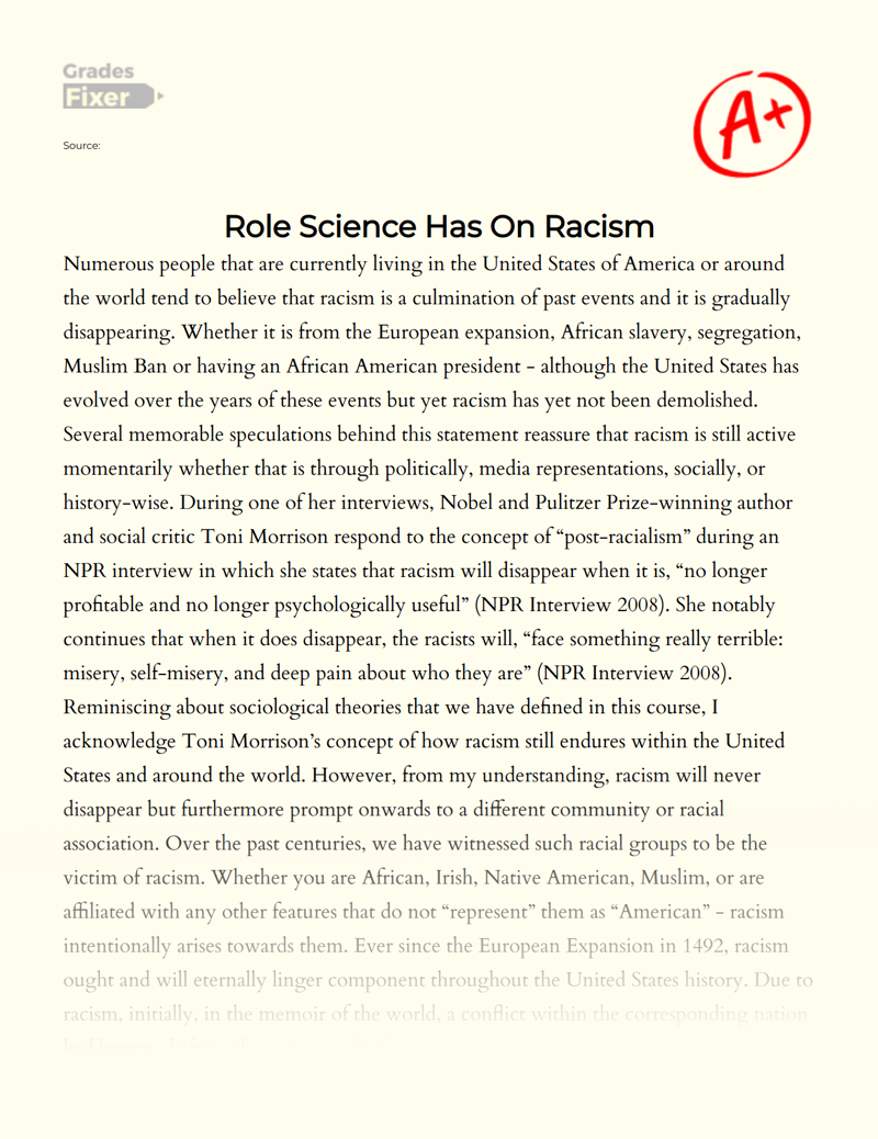 The Concept of Racial Formation and Why Racism Still Exists in The World Essay