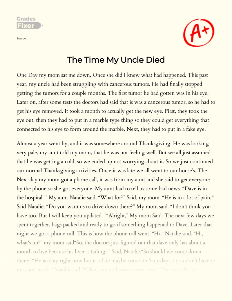 The Time My Uncle Died Essay