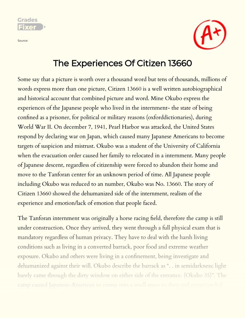 The Experiences of Citizen 13660 Essay