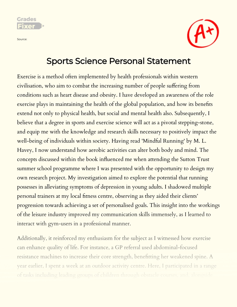 Sports Science Personal Statement essay