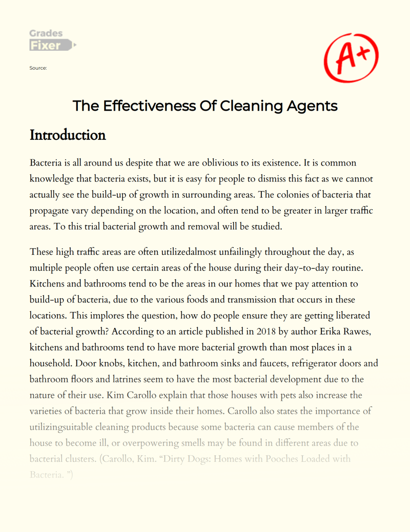 The Effectiveness of Cleaning Agents Essay