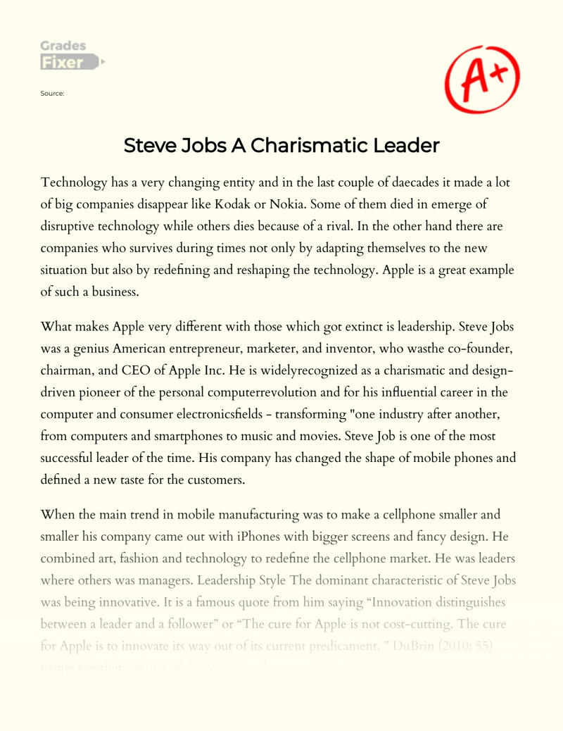 Steve Jobs - Leadership Style essay