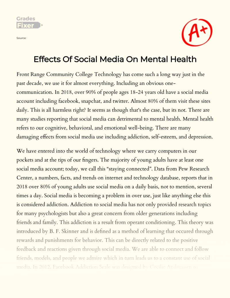 Effects of Social Media on Mental Health Essay