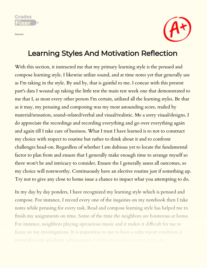 Learning Styles and Motivation Reflection  essay