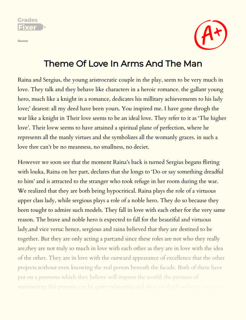 Theme of Love in Arms and The Man Essay
