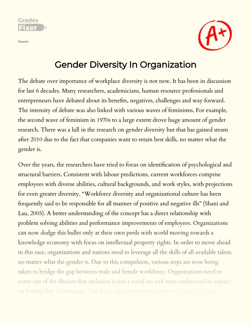 Gender Diversity at Workplace: Benefits, Negative Impacts and Challenges Essay