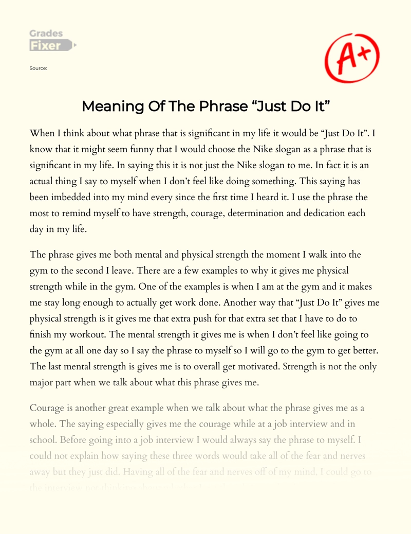 Role and Meaning of The Phrase "Just Do It" in My Life Essay