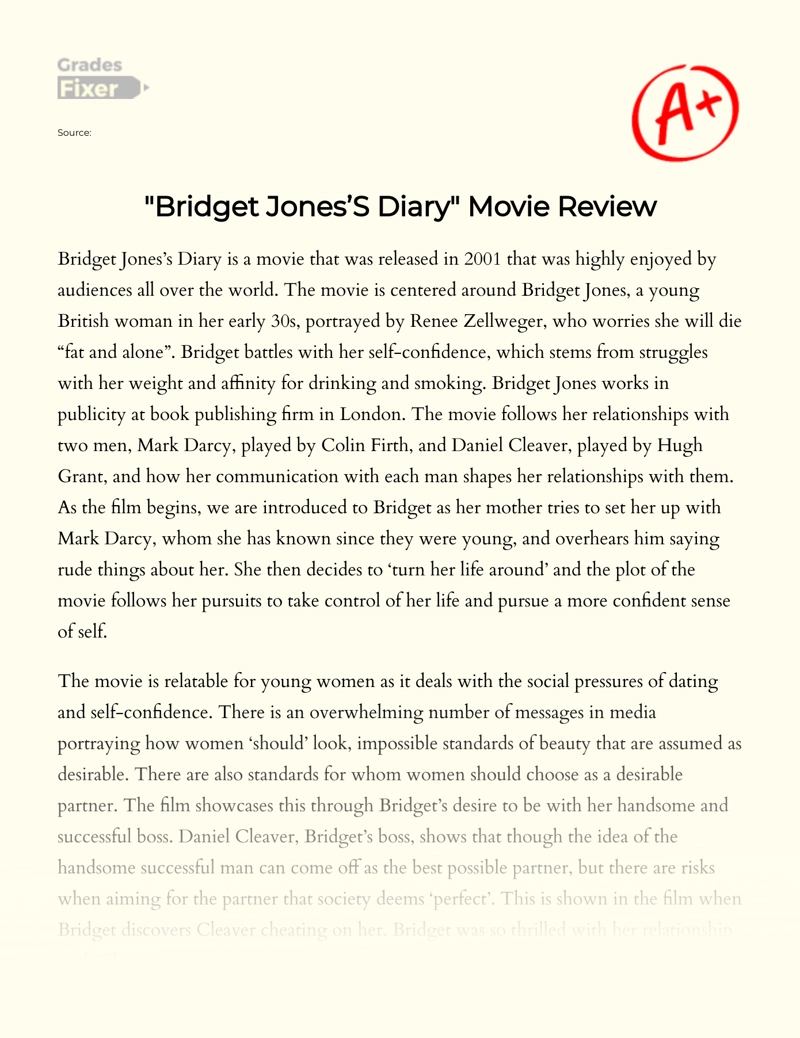 "Bridget Jones’s Diary" Movie Review Essay