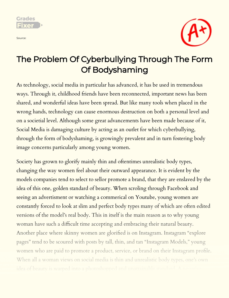 The Problem of Cyberbullying Through The Form of Bodyshaming essay